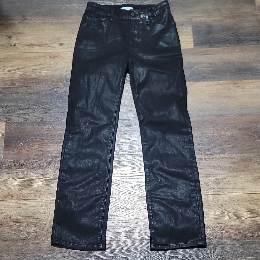 Good American Black Coated Denim Jeans
